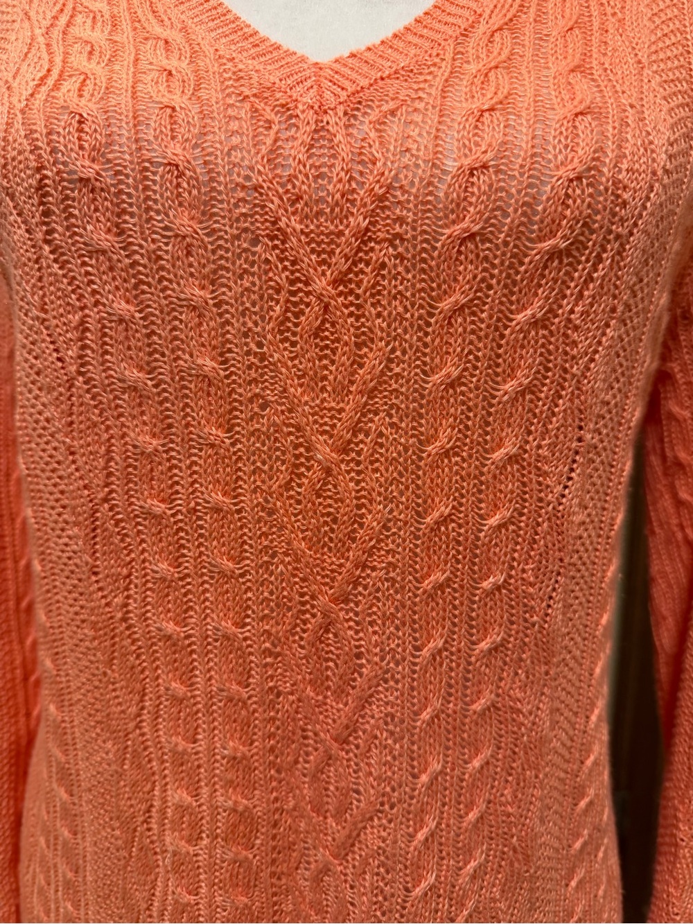 Lauren Ralph Lauren Coral 100% Linen Cable Knit Sweater Medium - Picture 7 of 7